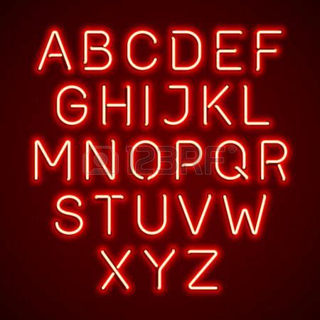 Red neon light glowing alphabet Stock Vector | Lettering alphabet, Aesthetic letters, Neon