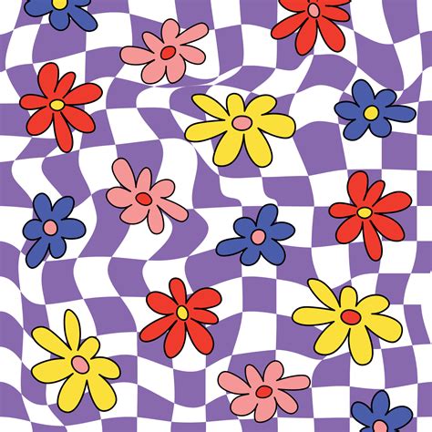 Retro Groovy Daisy Flowers Background 1970 and 1960 Style. Psychedelic ...