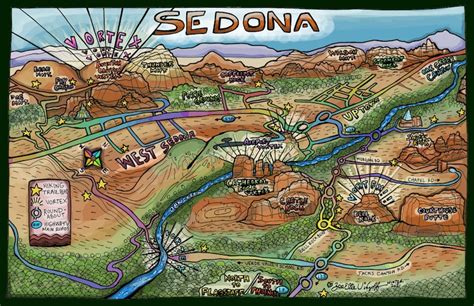 Sedona Map Illustrated by Local Artist Vortex Guide Hiking - Etsy