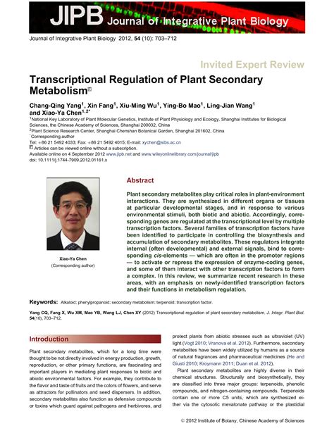 Transcriptional Regulation of Plant Secondary Metabolism