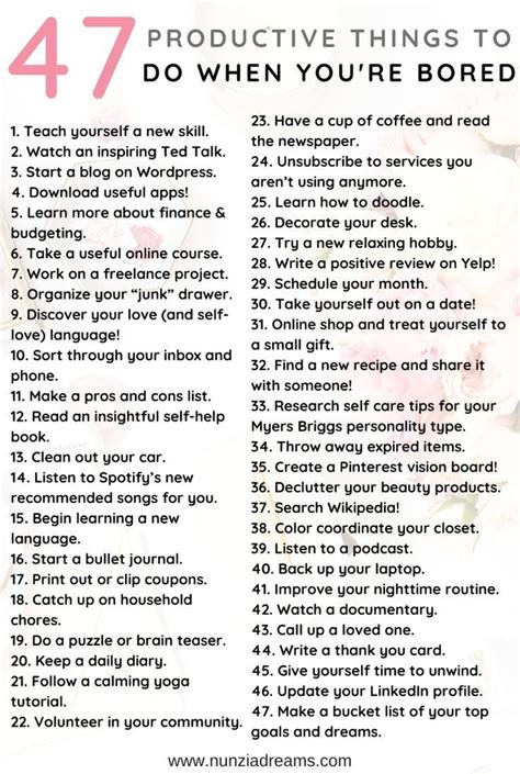 47 Productive Things to Do When You're Bored - NunziaDreams | What to do when bored, Productive ...