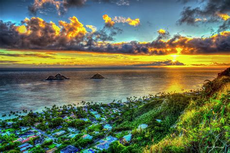 Oahu HI Lanikai Beach Pillbox Hike Sunrise Kaiwa Ridge Trail Landscape Seascape Art Photograph ...