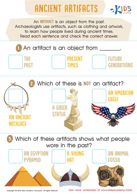 Ancient Artifacts Worksheet for kids