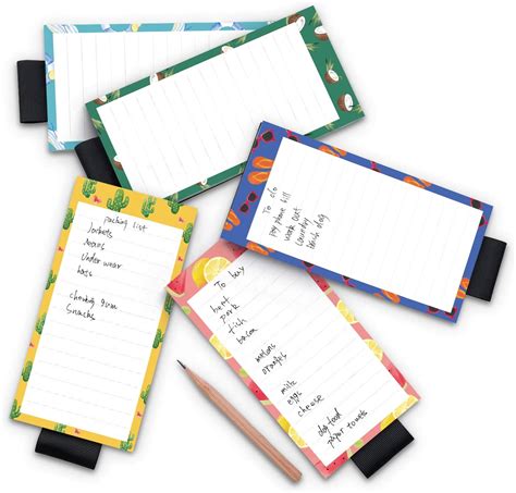 5 Pack Magnetic Notepads for Fridge with Pen Holder Full Magnet Back Notepad to Do List 50 ...