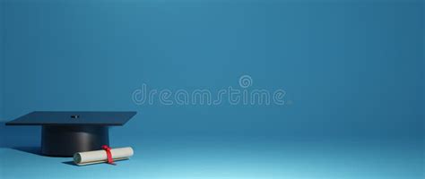 Education and Graduation Concept. 3D Rendering of Graduation Cap on Blue Background Stock ...