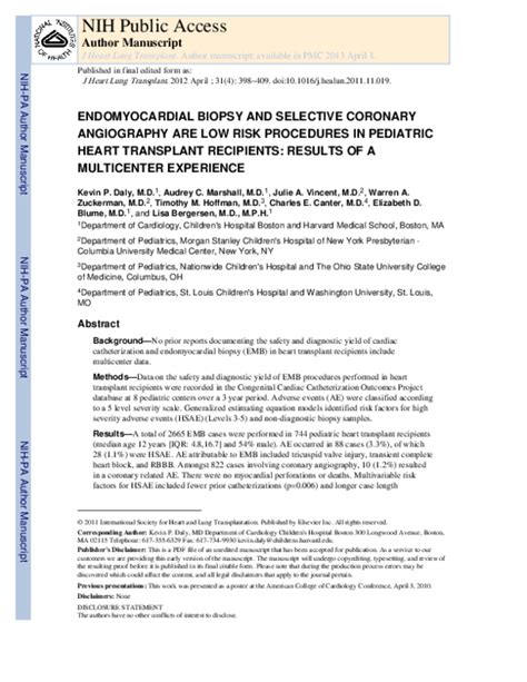 (PDF) Complications of endomyocardial biopsy in children | William Neches - Academia.edu