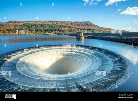 Ladybower Reservoir overflow bellmouth overflow bell-mouth spillway ...