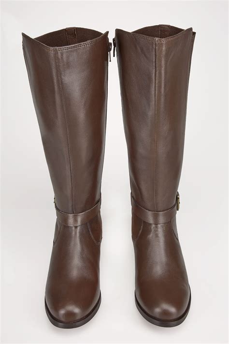 Brown Leather XL Calf Riding Boots With Stretch Panels & Buckle In TRUE ...