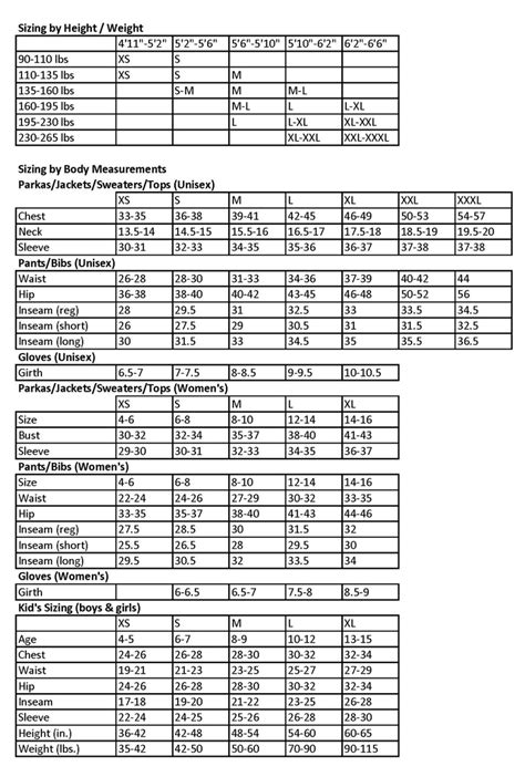 MARMOT SIZE CHART-Team One Newport