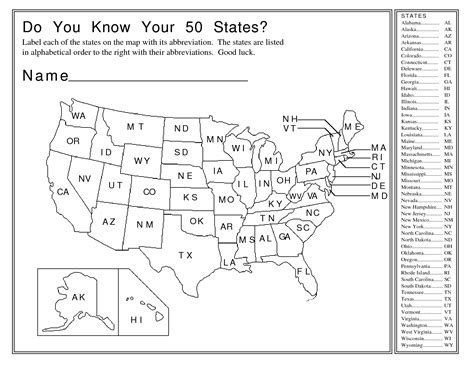 States And Capitals Study Sheet