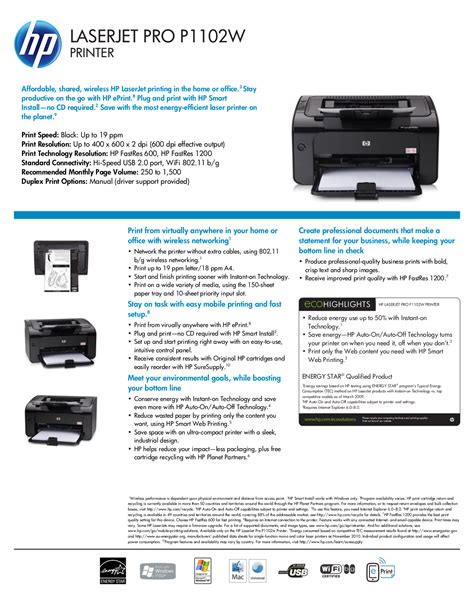 Download free pdf for HP Laserjet,Color Laserjet Pro P1102W Printer manual