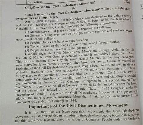 Q.6. Describe the 'Civil Disobedience Movement'. What is meant by the 'Ci..