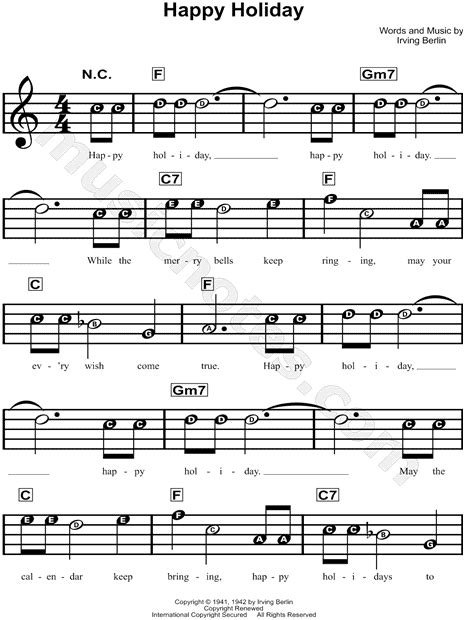 Irving Berlin "Happy Holiday" Sheet Music for Beginners in C Major ...