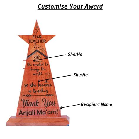 Star Teacher Wooden Trophy & Award | Best Teacher Gifts | Teachers Day - woodgeekstore