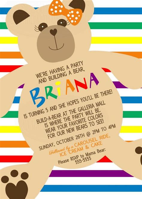 Build-A-Bear Inspired Invitation, Build a Bear Invitation, Girl Bear ...