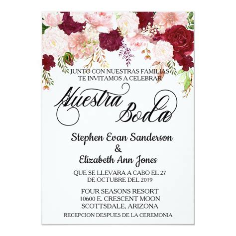 Invitación Rosa Boda español Borgoña Rosa Nuestra Boda | Zazzle.com ...