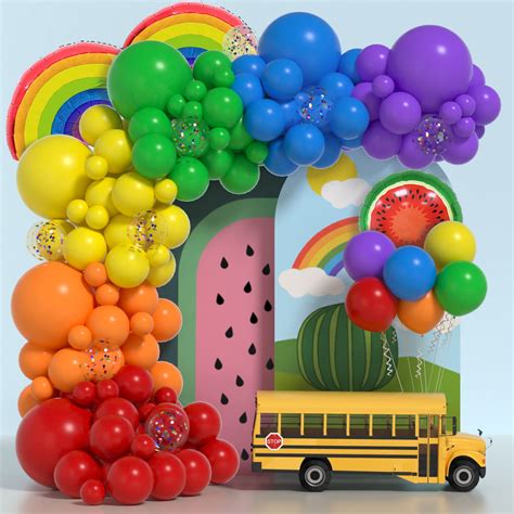 Buy Janinus Rainbow Balloon Arch Kit Colorful Balloons 135Pcs Cocomelon Balloon Garland with ...