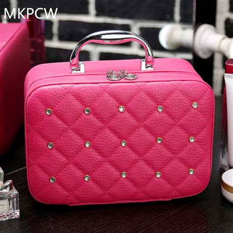 2017 Luxury Women Bling Cosmetic Case Rivet Rhinestone Makeup Box Professional Tote Cosmetic Bag ...