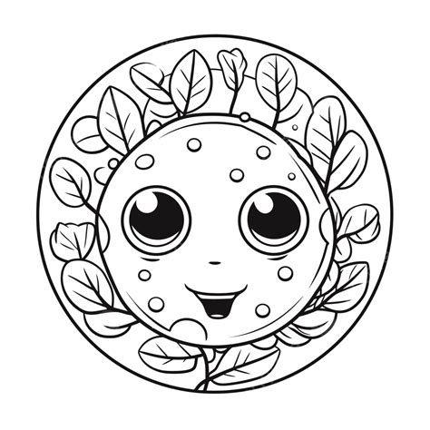 Little Face In The Form Of A Leaf Circle Coloring Of Sun Image Outline Sketch Drawing Vector ...
