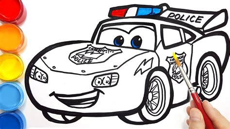 Draw a police car LIGHTNING McQUEEN for kids . CARS coloring pages easy painting - YouTube