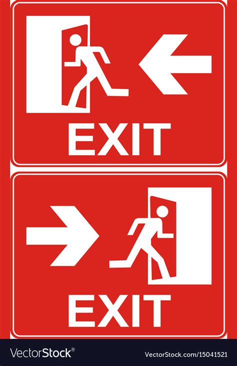 Red exit sign emergency fire door Royalty Free Vector Image