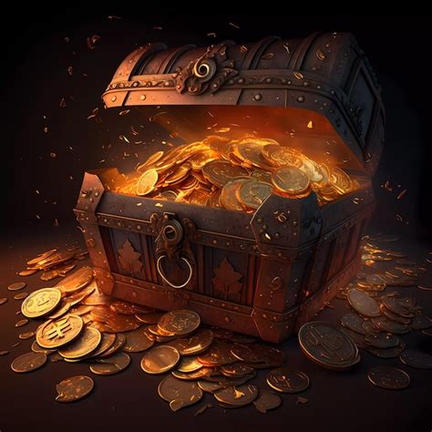 Premium Photo | A treasure chest with gold coins and gold coins on it.