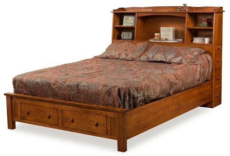 Amish Bookcase Platform Bed with Storage Footboard | Cheap bedroom furniture, Platform bed with ...