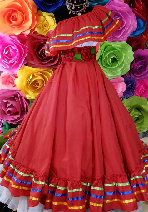 Mexican red dress with top Handmade Beautiful Frida Kahlo | Etsy