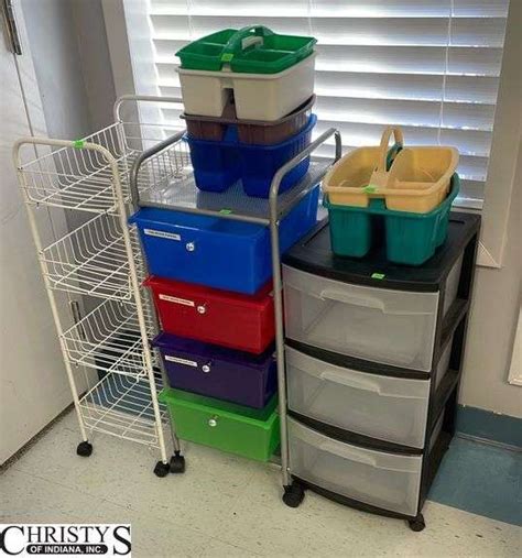 3 Storage Bins on Wheels, 6 Plastic Bins W/ Handles - Christys