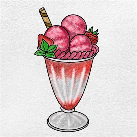 Strawberry Ice Cream Drawing - HelloArtsy