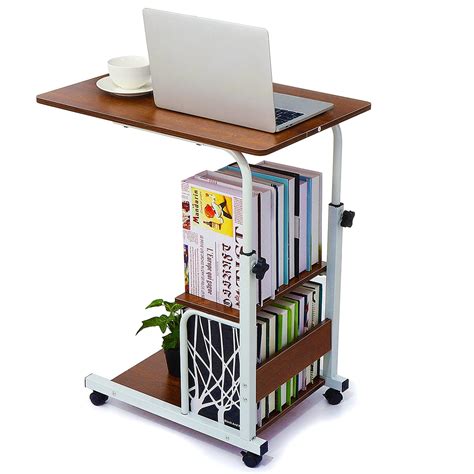 Adjustable Height Mobile Laptop Desk,Rolling Laptop Cart with 2 Tier ...