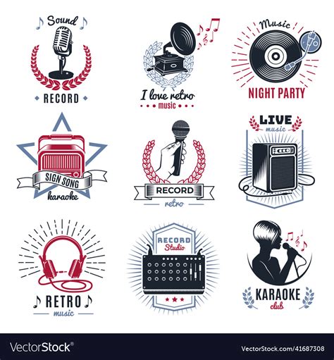 Karaoke vintage logos set Royalty Free Vector Image