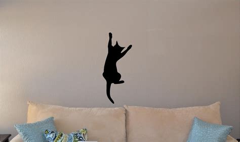 Cat climbing silhouette decal in black or white large size - Furniture & Scratchers