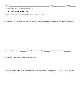 Polynomials with Complex Roots Worksheet by Awesome Math Worksheets