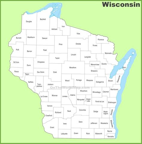 Wisconsin county map - Ontheworldmap.com