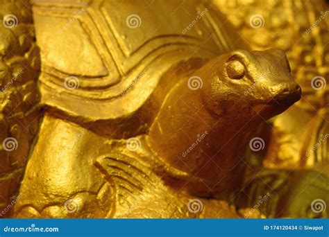 Closeup Detail of Golden Turtle Statue in the Temple Stock Photo ...