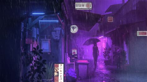 Village Street Neon Girl Umbrella Wallpaper,HD Anime Wallpapers,4k Wallpapers,Images,Backgrounds ...