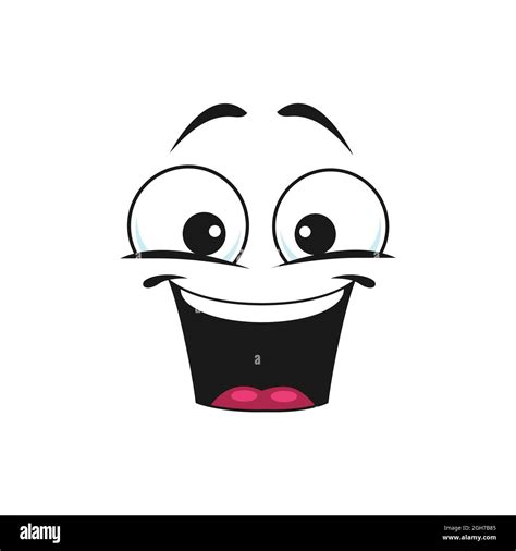 Happy cartoon face with wide smile, excited facial emoji. Funny vector ...