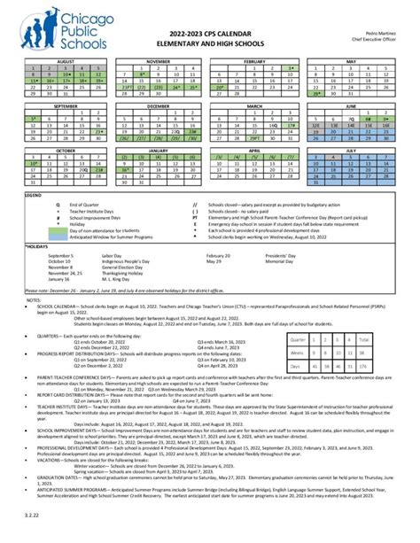 Chicago Public Schools Calendar Holidays 2022-2023 PDF