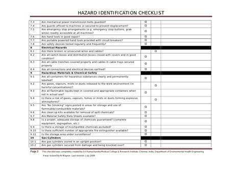 Hazard identification checklist