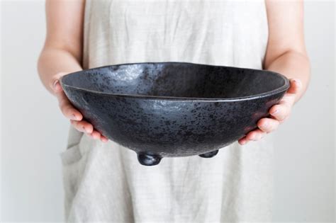 Black Ceramic Fruit Bowl Black Bowl Centerpiece Large - Etsy