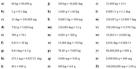 Answers to Math Exercises & Math Problems: Weight and Mass Unit Conversion