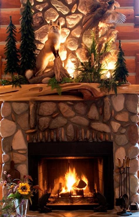 Log Cabin Fireplace Mantel Decor - See more ideas about mantel ...