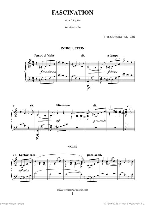 Fascination sheet music for piano solo (PDF-interactive)