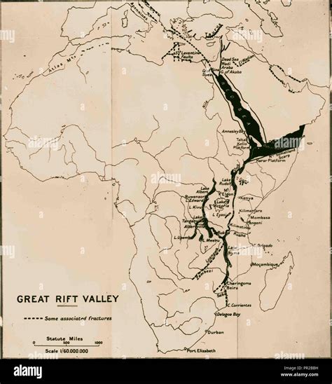 Map of Africa showing the 'Great Rift Valley' cont'in of Jordan Valley ...