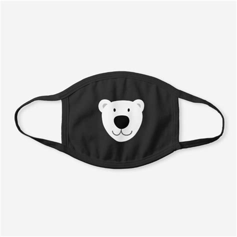 Funny Polar Bear Face Black Cotton Face Mask | Zazzle