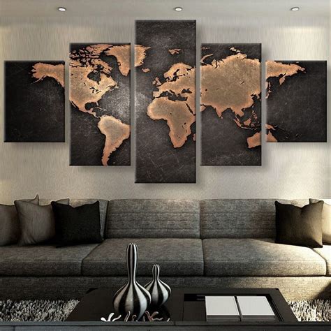 Mens Living Room Wall Decor Rustic World Map Canvas Set in 2020 | Cool wall decor, Apartment ...