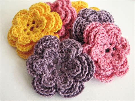 Crochet Flower Appliques 6 Handmade Three Layer by LMCrochet