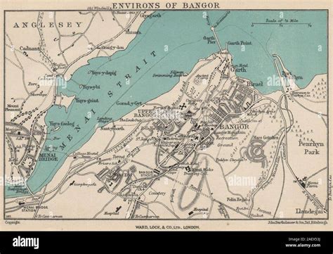 BANGOR vintage town/city plan. Menai Bridge. Wales. WARD LOCK 1950 old ...