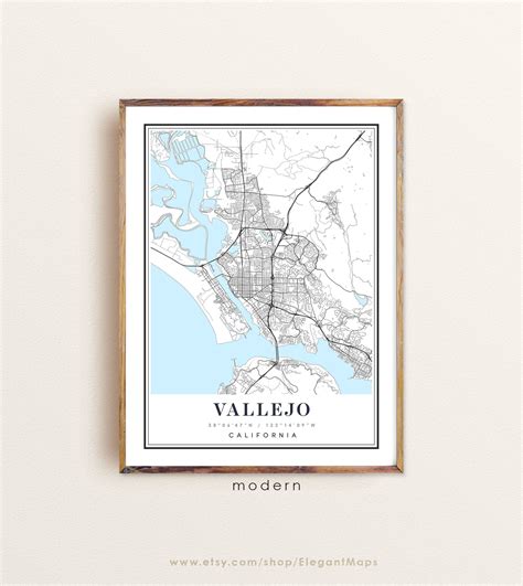 Vallejo California map Vallejo CA map Vallejo city map | Etsy